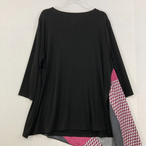 Alfani size 3X Black Multi Abstract Artsy Asymmetric Stretch Knit Top - Picture 9 of 11